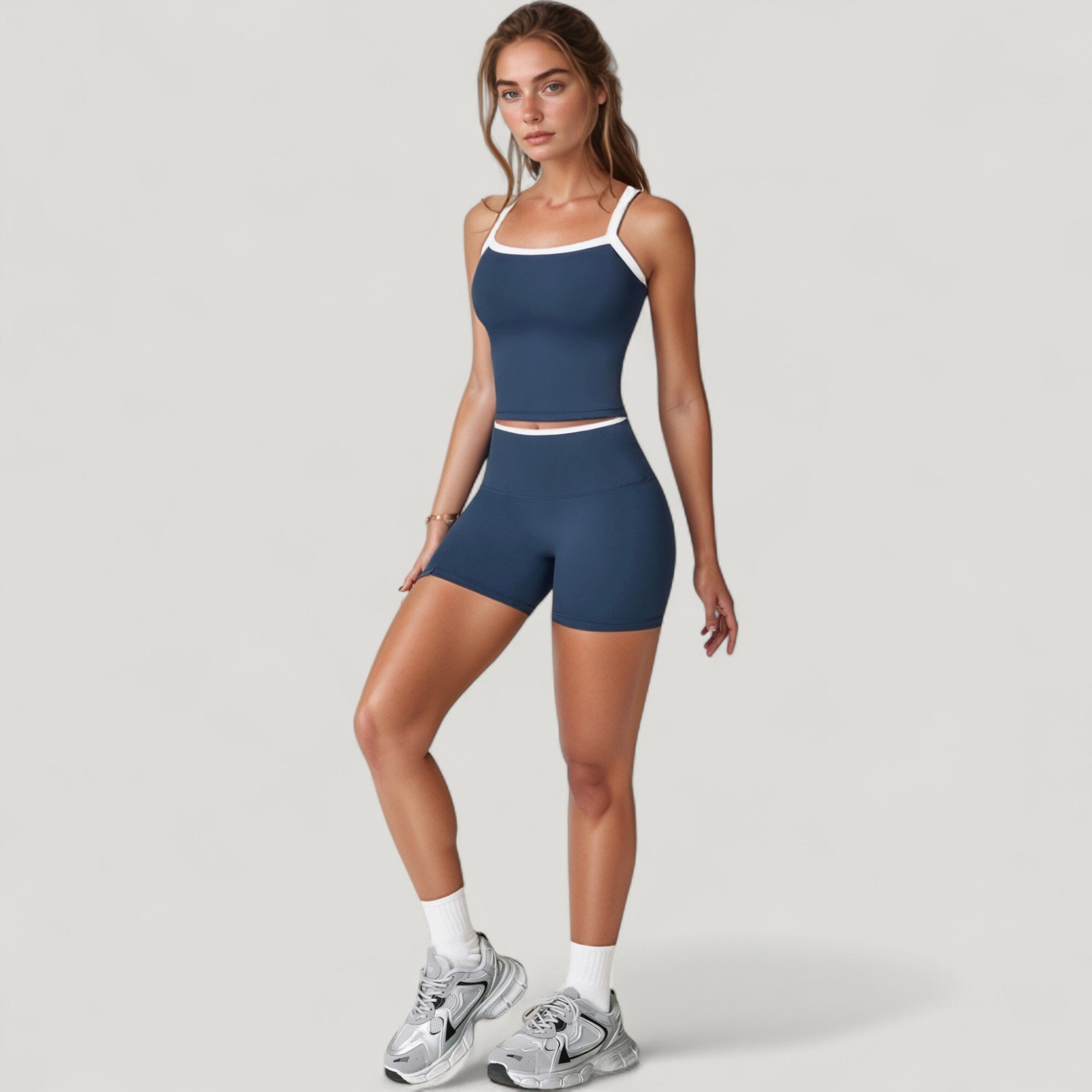 Anna-Kaci Active Women's Square Neck Cropped Active Tank with Contrast Trim and Built-In Bra for Light Support