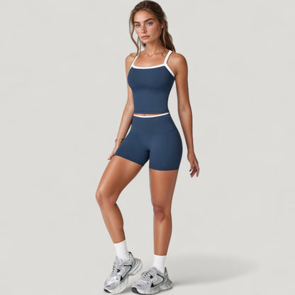 Anna-Kaci Active Women's Square Neck Cropped Active Tank with Contrast Trim and Built-In Bra for Light Support
