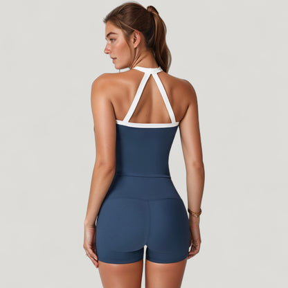 Anna-Kaci Active Women's Square Neck Cropped Active Tank with Contrast Trim and Built-In Bra for Light Support
