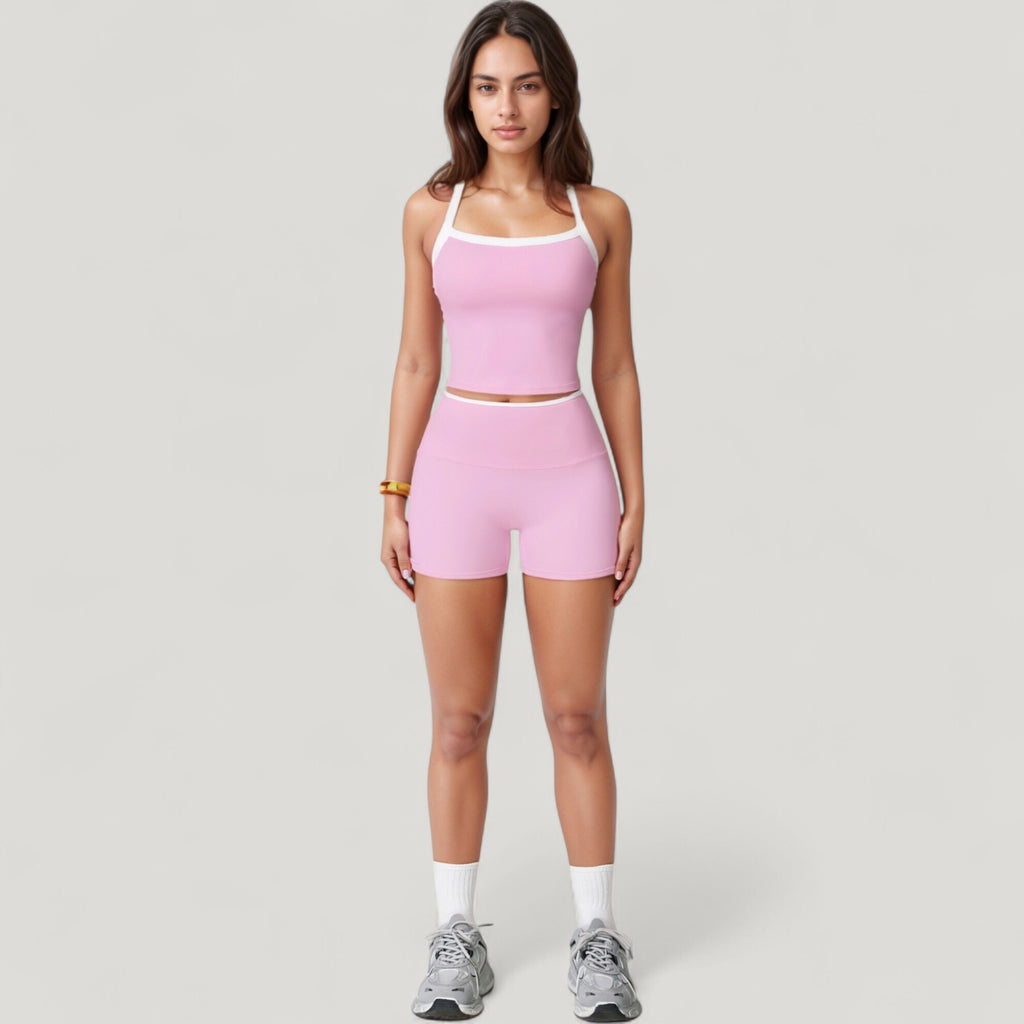 Anna-Kaci Active Women's Square Neck Cropped Active Tank with Contrast Trim and Built-In Bra for Light Support