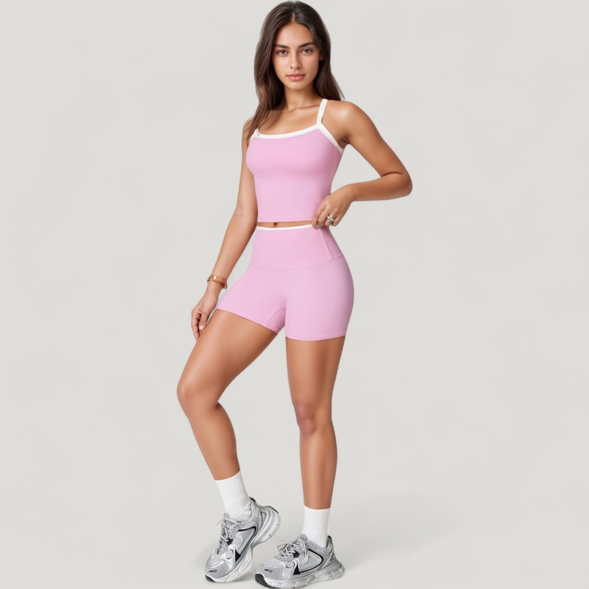Anna-Kaci Active Women's Square Neck Cropped Active Tank with Contrast Trim and Built-In Bra for Light Support