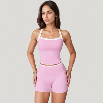Anna-Kaci Active Women's Square Neck Cropped Active Tank with Contrast Trim and Built-In Bra for Light Support