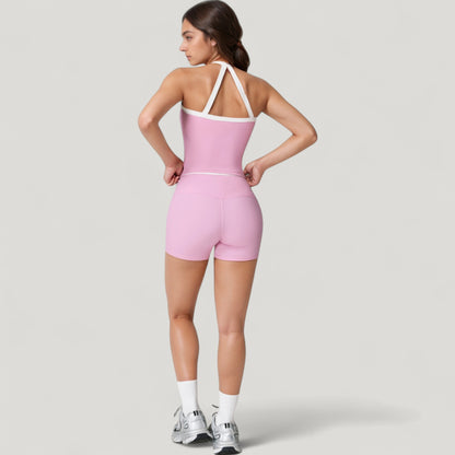 Anna-Kaci Active Women's Square Neck Cropped Active Tank with Contrast Trim and Built-In Bra for Light Support
