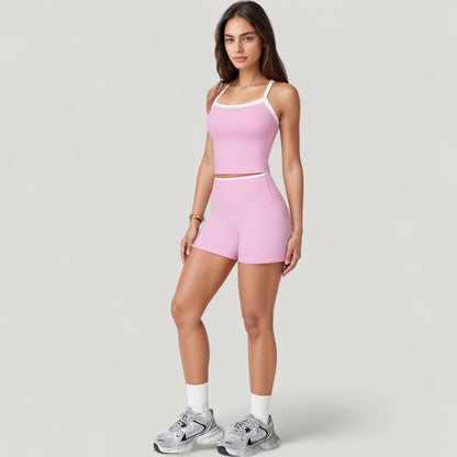 Anna-Kaci Active Women's Square Neck Cropped Active Tank with Contrast Trim and Built-In Bra for Light Support
