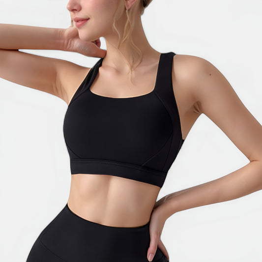 Anna-Kaci Active Women's Wide Strap Square Neck Sports Bra Top with Sculpted Seam Detail and Cropped Fit