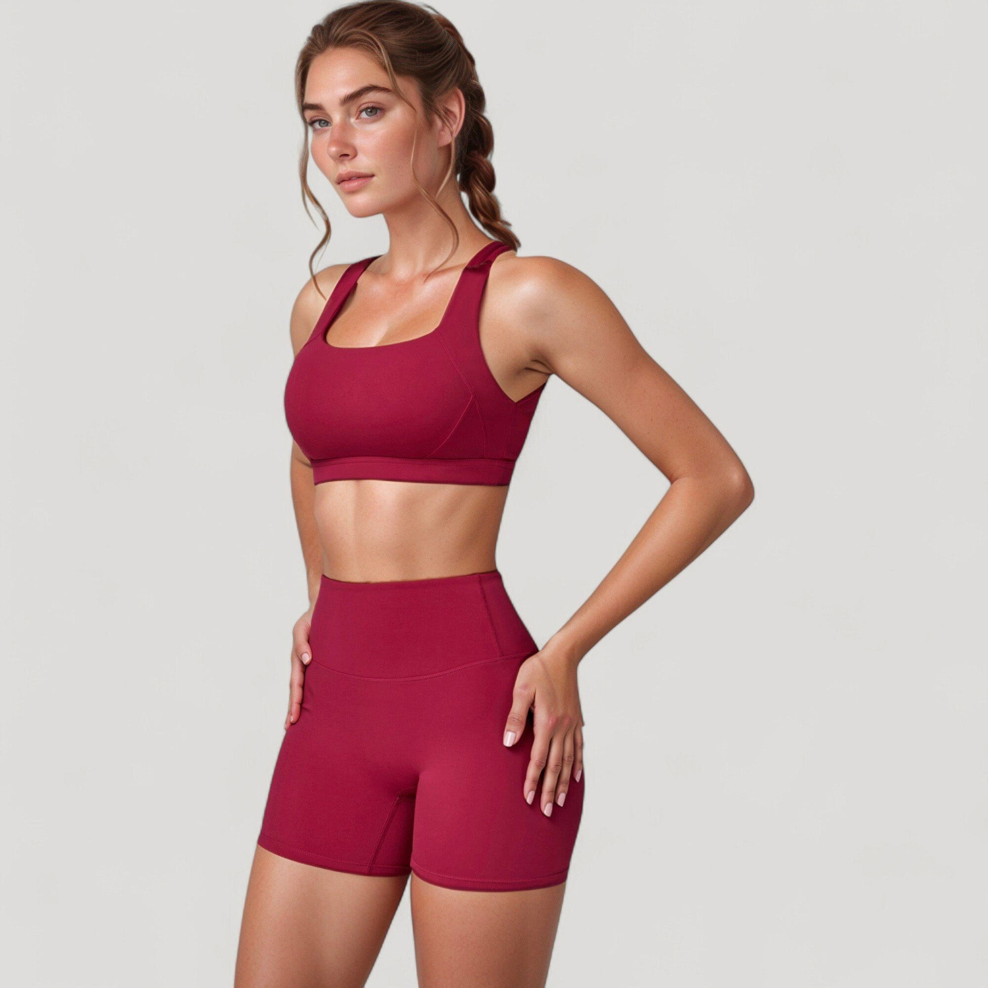 Anna-Kaci Active Women's Wide Strap Square Neck Sports Bra Top with Sculpted Seam Detail and Cropped Fit