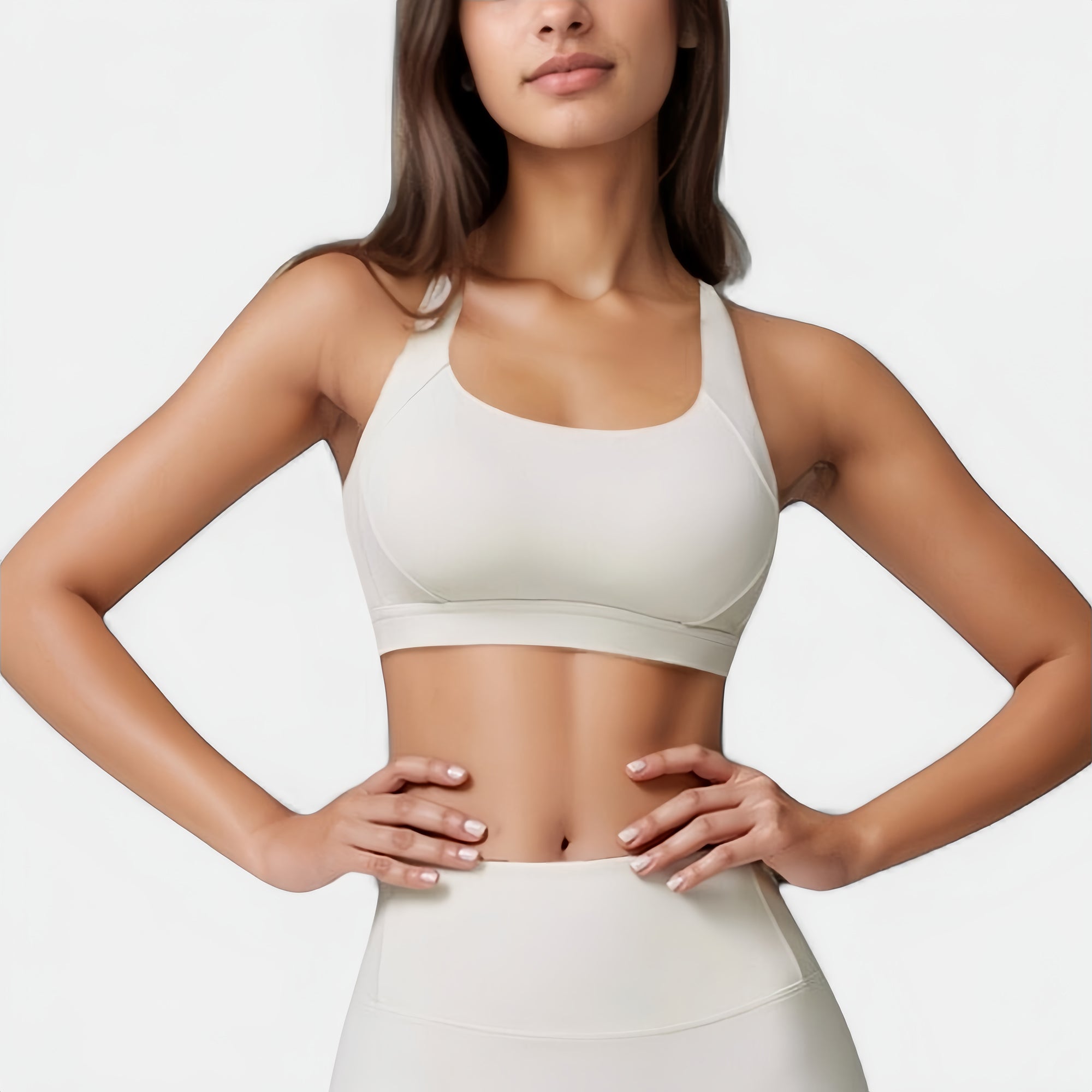 Anna-Kaci Active Women's Wide Strap Square Neck Sports Bra Top with Sculpted Seam Detail and Cropped Fit