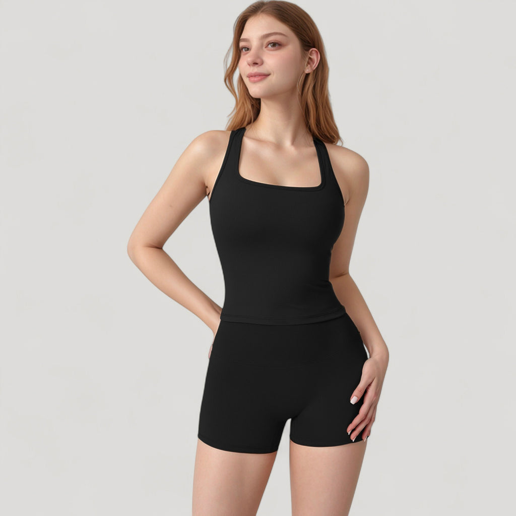 Anna-Kaci Active Women's Square Neck Active Tank Top with Built-In Bra and Racerback Design for Comfort and Movement