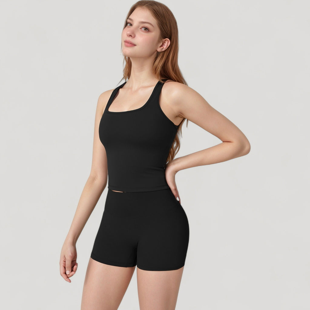 Anna-Kaci Active Women's Square Neck Active Tank Top with Built-In Bra and Racerback Design for Comfort and Movement