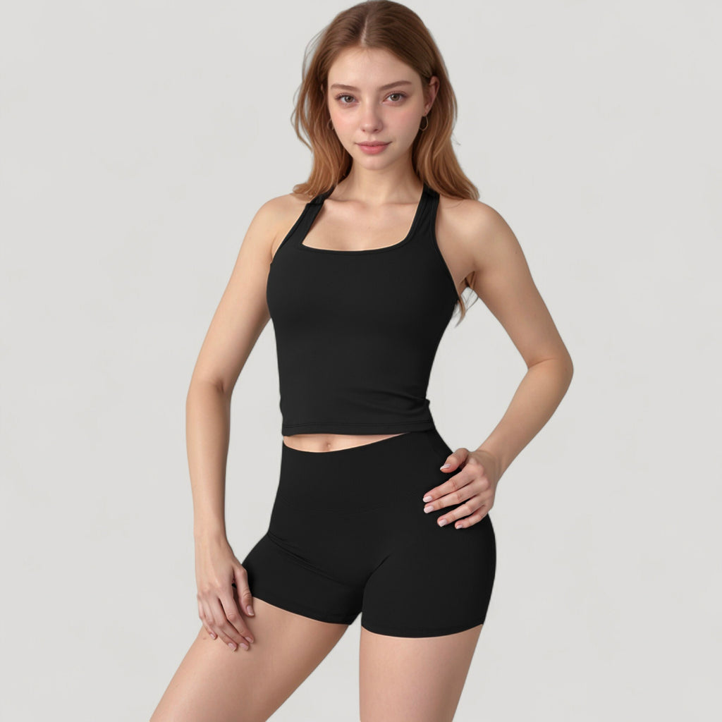 Anna-Kaci Active Women's Square Neck Active Tank Top with Built-In Bra and Racerback Design for Comfort and Movement