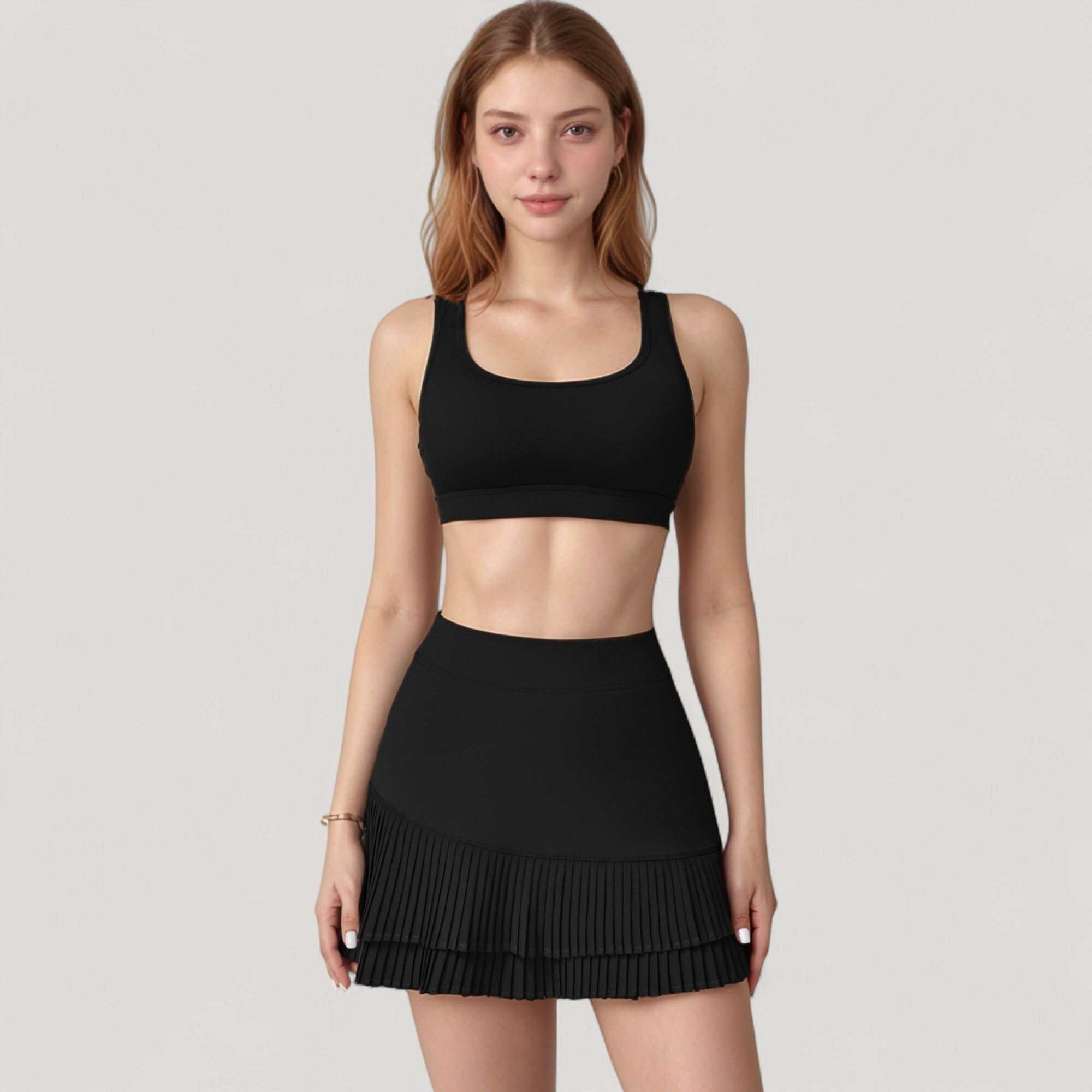 Anna-Kaci Women's Scoop Neck Sports Bra with Wide Shoulder Straps and Soft Stretch Fabric for Low to Medium Impact