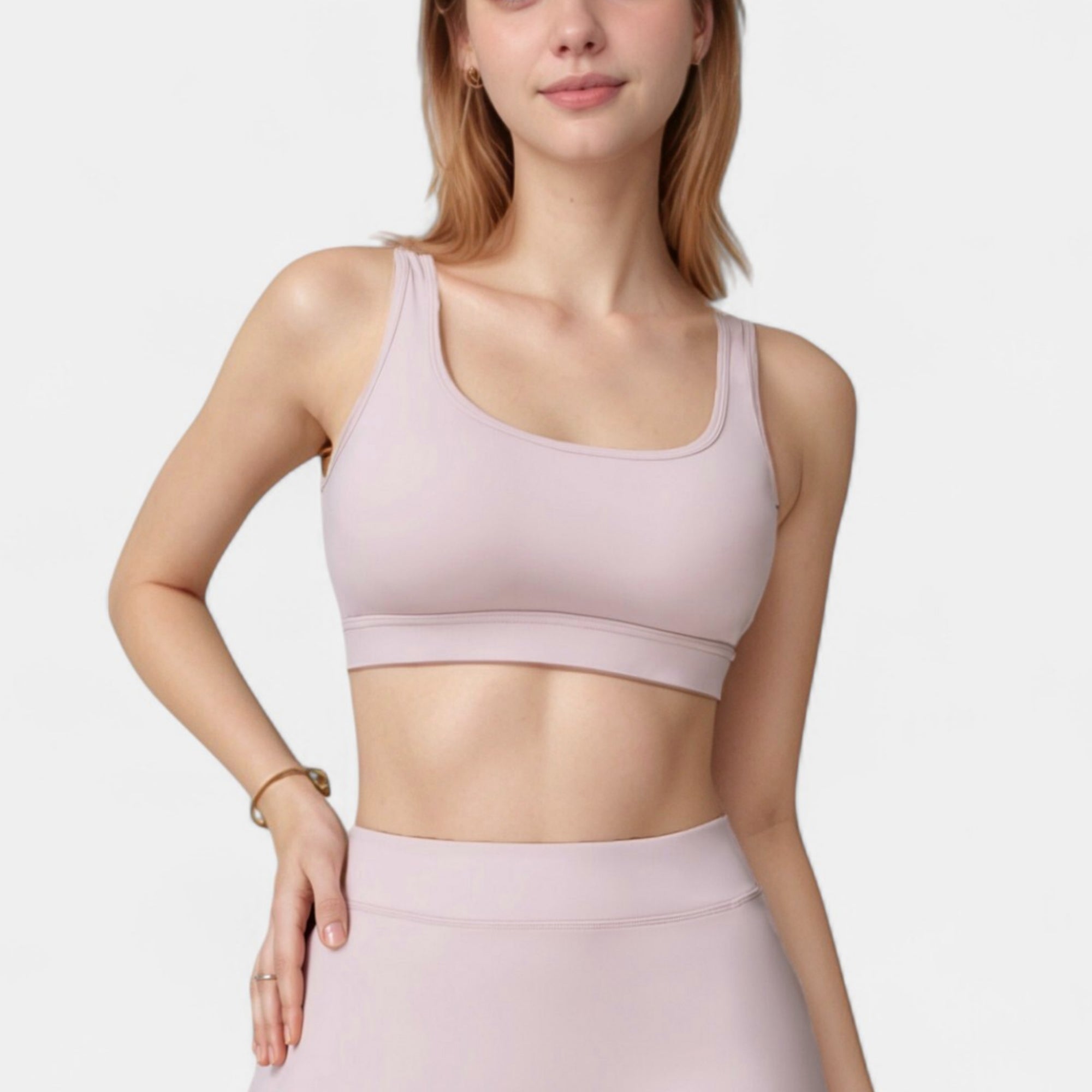 Anna-Kaci Women's Scoop Neck Sports Bra with Wide Shoulder Straps and Soft Stretch Fabric for Low to Medium Impact