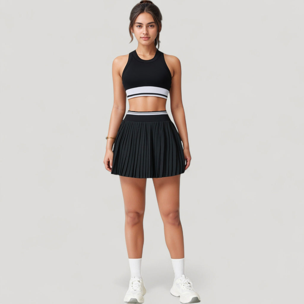 Anna-Kaci Active Women's High Neck Crop Top with Contrast Stripe Hem and Fitted Athletic Design