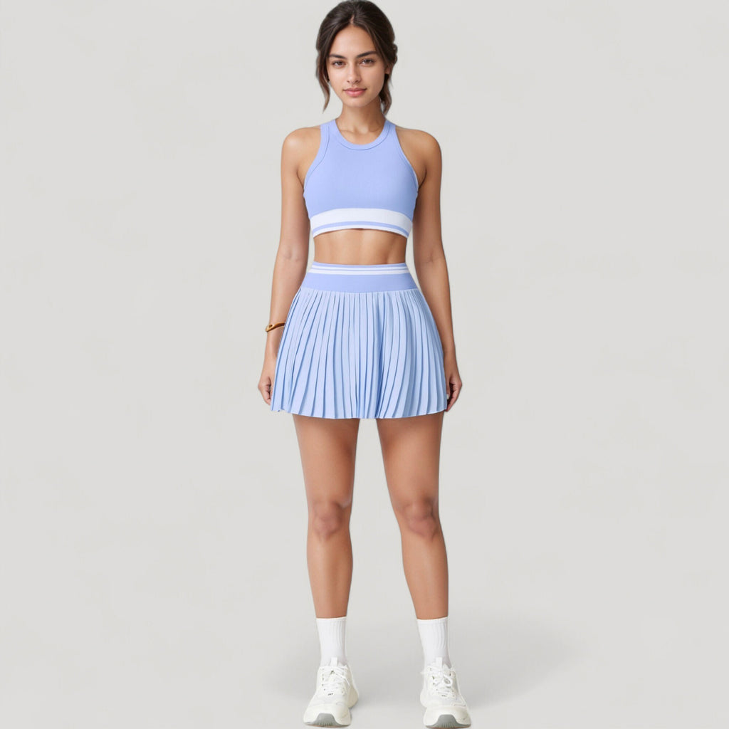 Anna-Kaci Active Women's High Neck Crop Top with Contrast Stripe Hem and Fitted Athletic Design