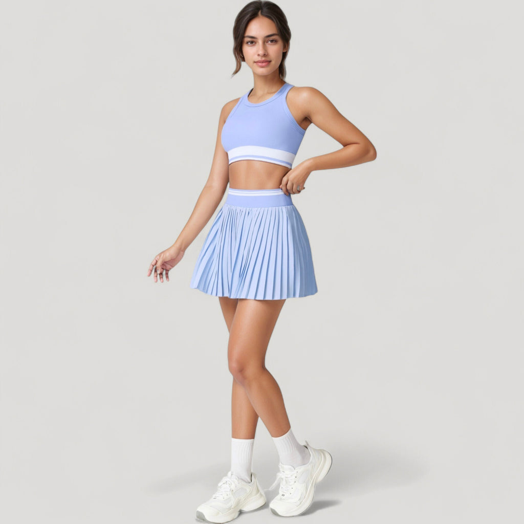 Anna-Kaci Active Women's High Neck Crop Top with Contrast Stripe Hem and Fitted Athletic Design