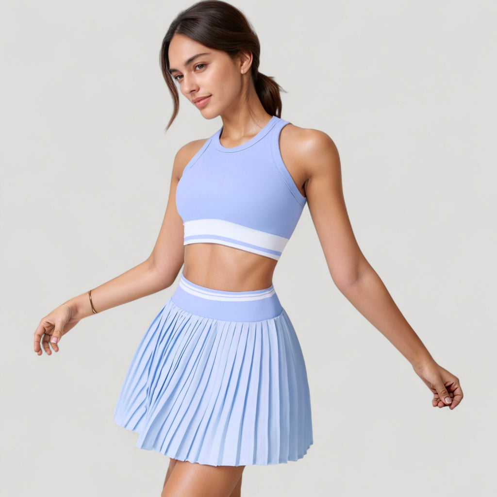 Anna-Kaci Active Women's High Neck Crop Top with Contrast Stripe Hem and Fitted Athletic Design