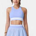 Anna-Kaci Active Women's High Neck Crop Top with Contrast Stripe Hem and Fitted Athletic Design
