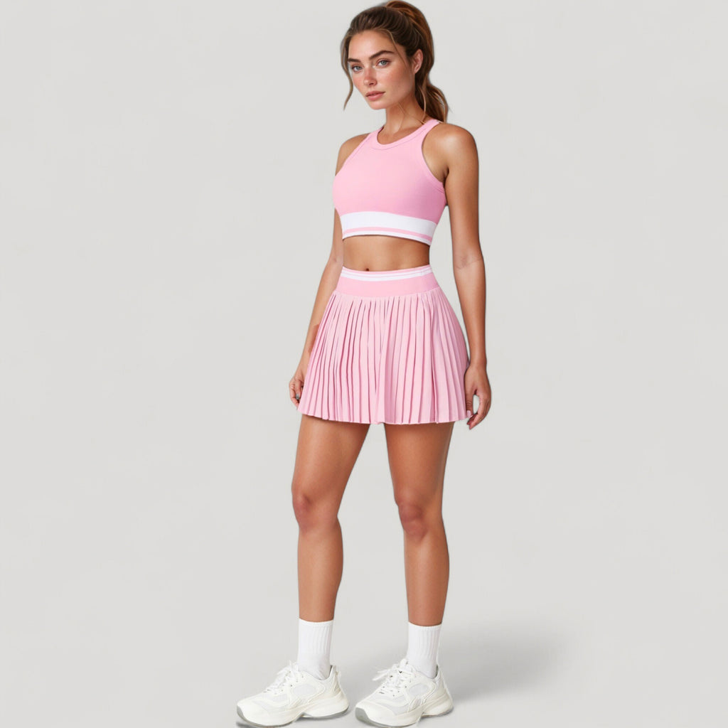 Anna-Kaci Active Women's High Neck Crop Top with Contrast Stripe Hem and Fitted Athletic Design