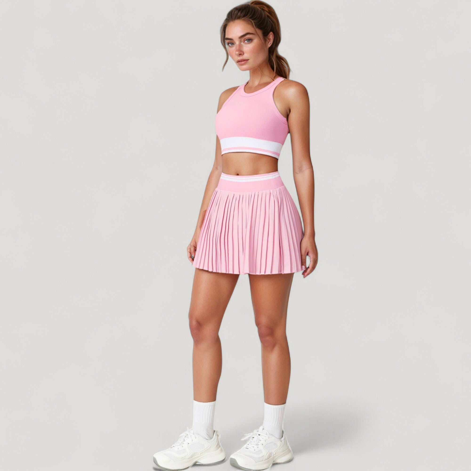 Anna-Kaci Active Women's High Neck Crop Top with Contrast Stripe Hem and Fitted Athletic Design