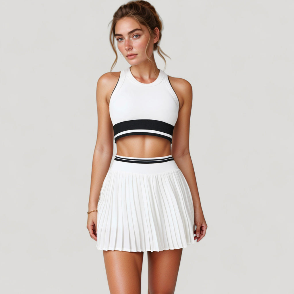 Anna-Kaci Active Women's High Neck Crop Top with Contrast Stripe Hem and Fitted Athletic Design