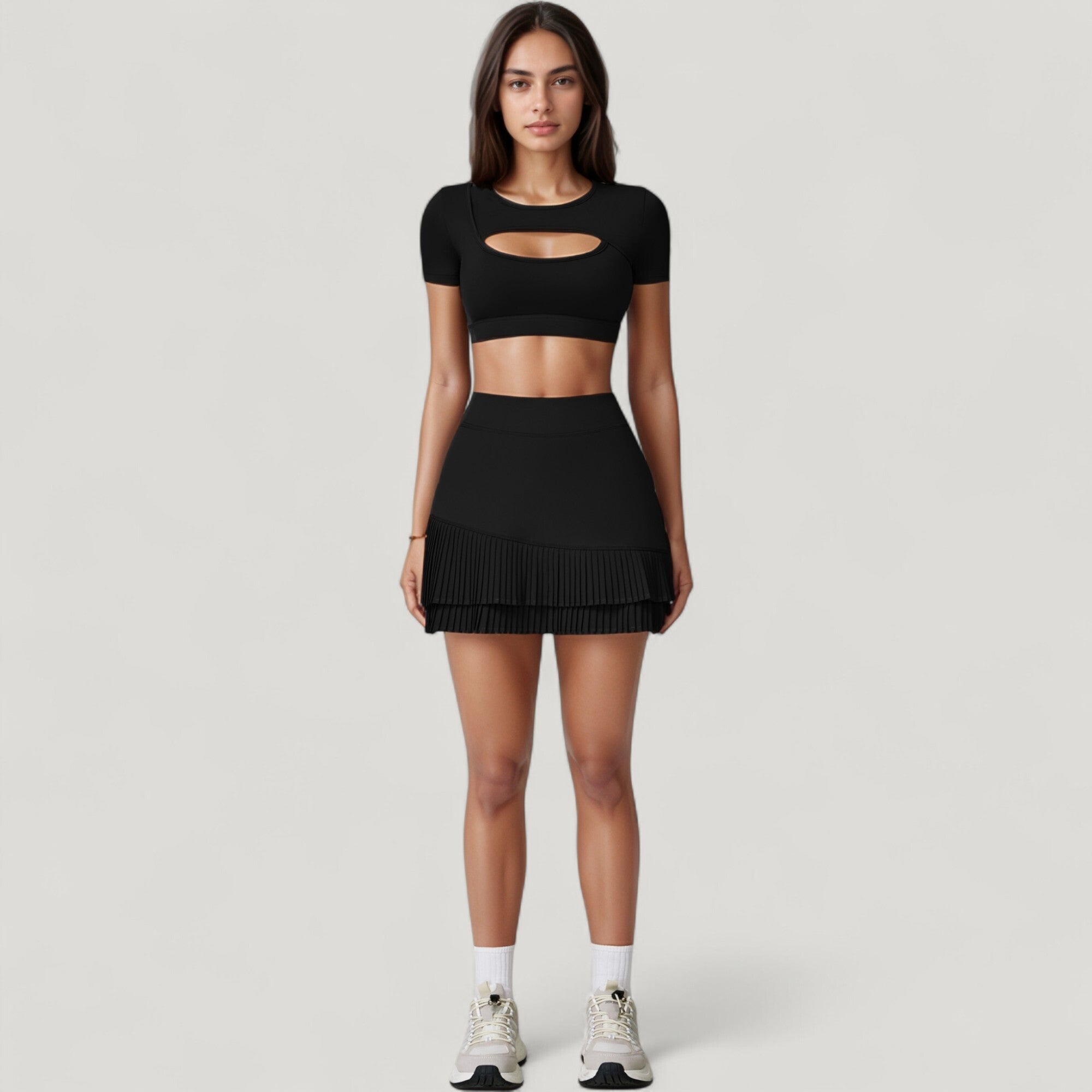 Anna-Kaci Active Women's Short Sleeve Cropped Active Top with Keyhole Front Cutout and Built-In Bra for Medium Support