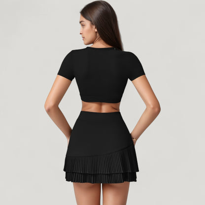 Anna-Kaci Active Women's Short Sleeve Cropped Active Top with Keyhole Front Cutout and Built-In Bra for Medium Support