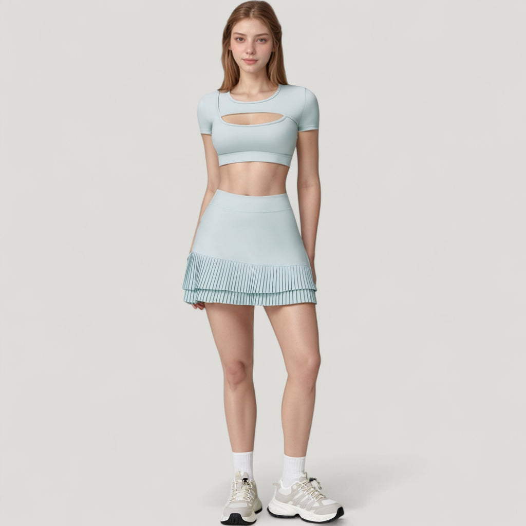 Anna-Kaci Active Women's Short Sleeve Cropped Active Top with Keyhole Front Cutout and Built-In Bra for Medium Support