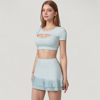 Anna-Kaci Active Women's Short Sleeve Cropped Active Top with Keyhole Front Cutout and Built-In Bra for Medium Support