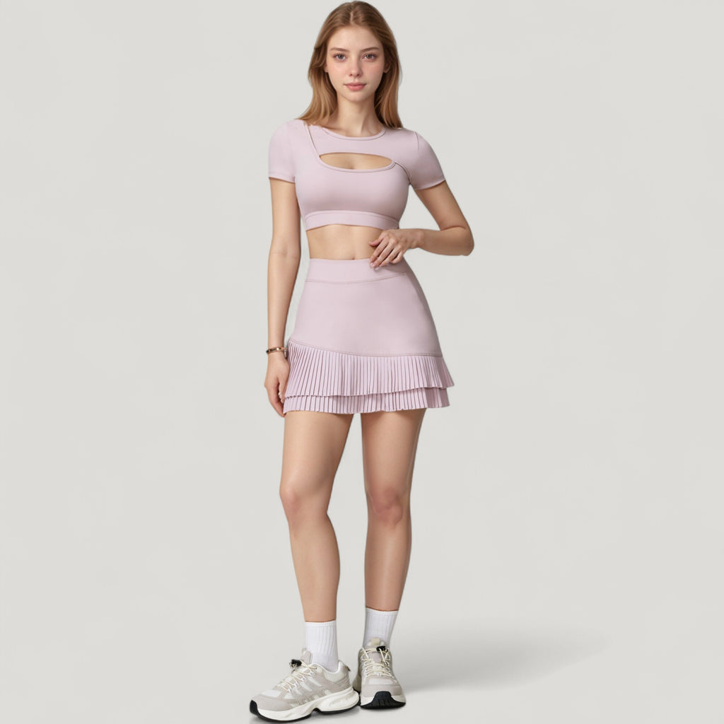 Anna-Kaci Active Women's Short Sleeve Cropped Active Top with Keyhole Front Cutout and Built-In Bra for Medium Support