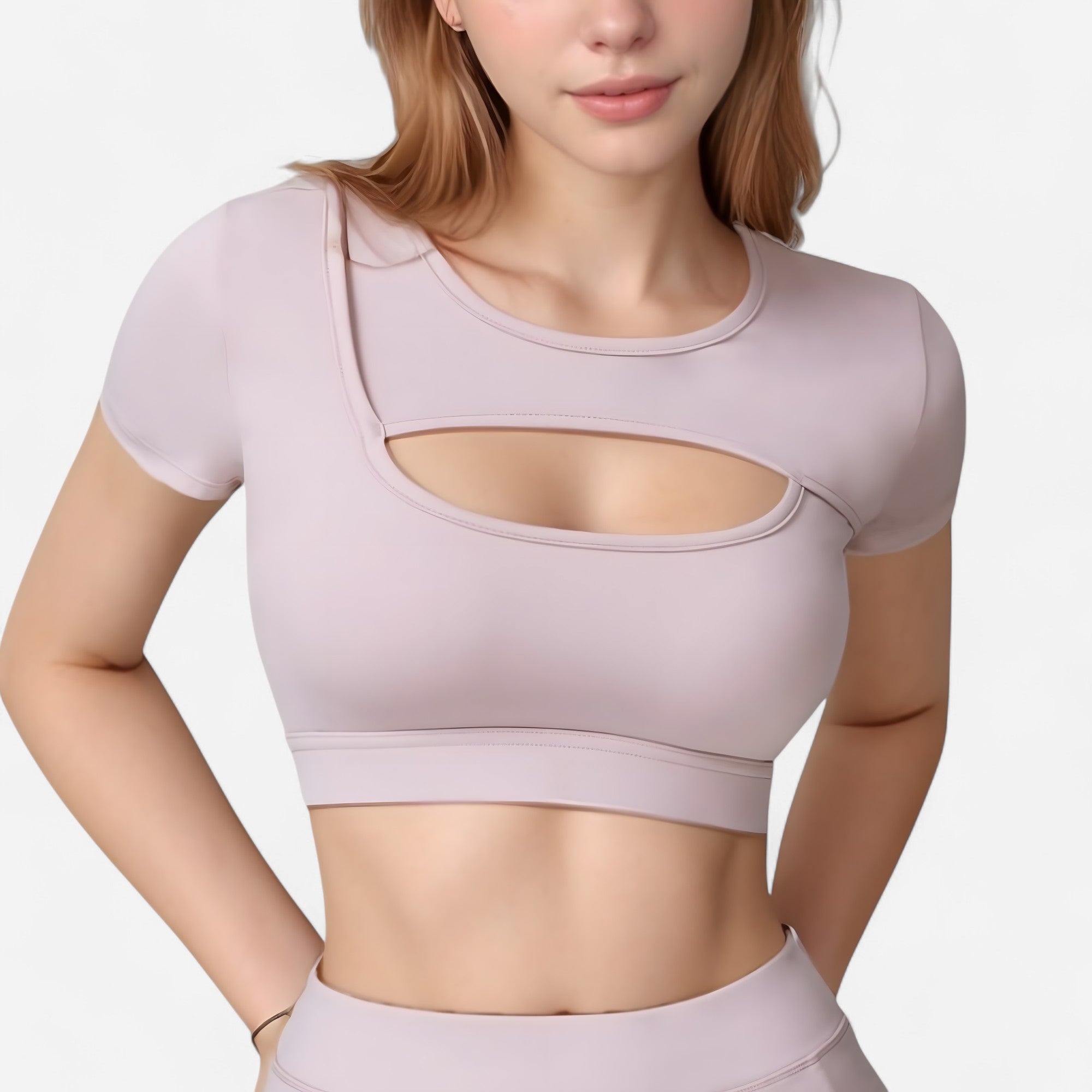 Anna-Kaci Active Women's Short Sleeve Cropped Active Top with Keyhole Front Cutout and Built-In Bra for Medium Support
