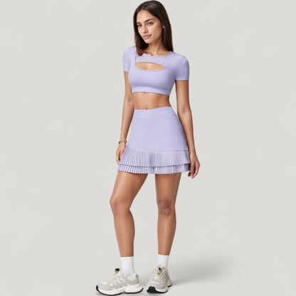 Anna-Kaci Active Women's Short Sleeve Cropped Active Top with Keyhole Front Cutout and Built-In Bra for Medium Support