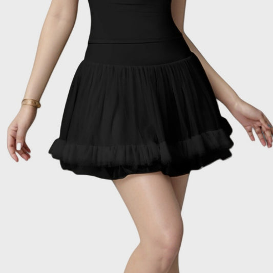 Anna-Kaci Active Women's Tulle Mini Skirt with Soft Lining and Layered Ruffle Hem for a Whimsical Ballet-Inspired Look