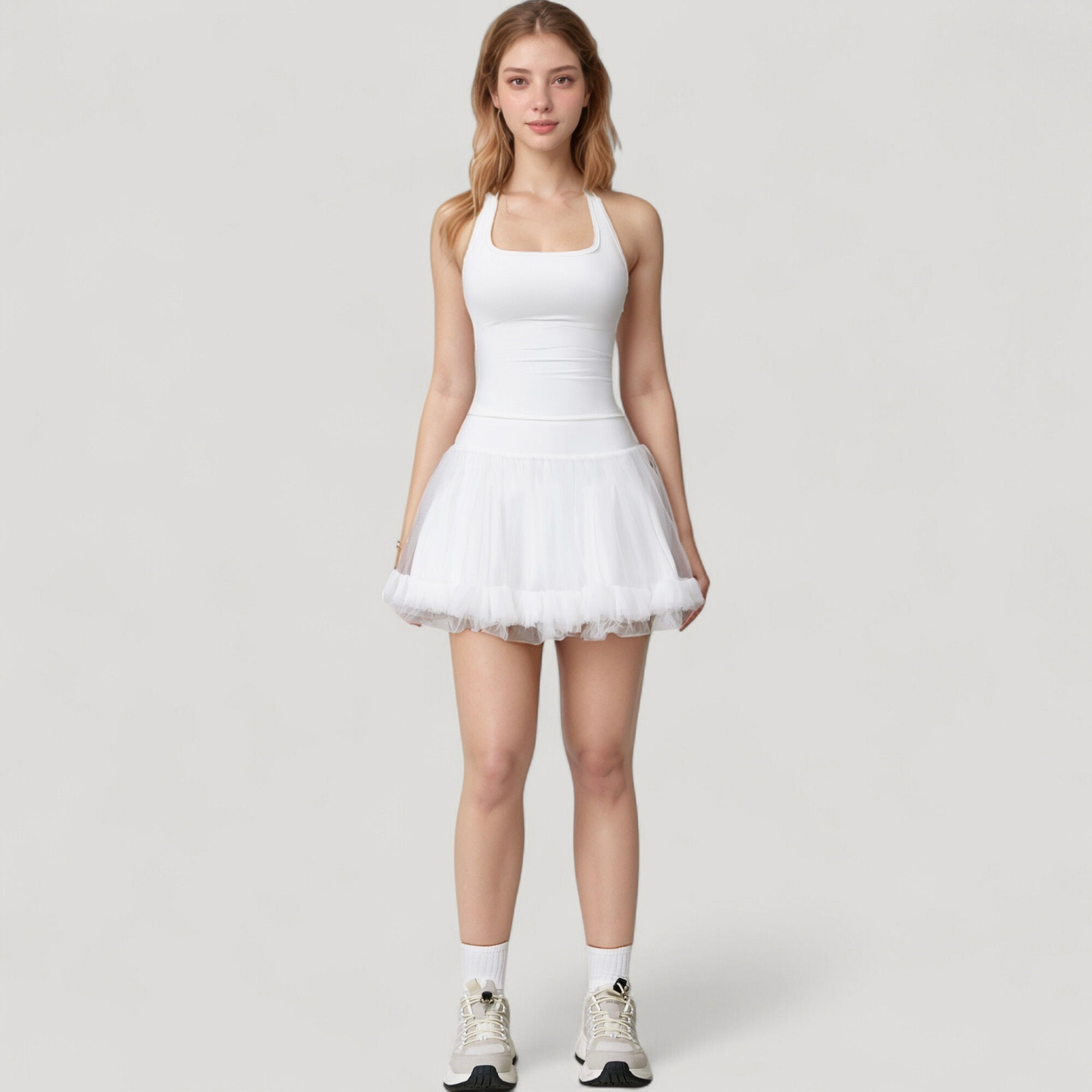 Anna-Kaci Active Women's Tulle Mini Skirt with Soft Lining and Layered Ruffle Hem for a Whimsical Ballet-Inspired Look