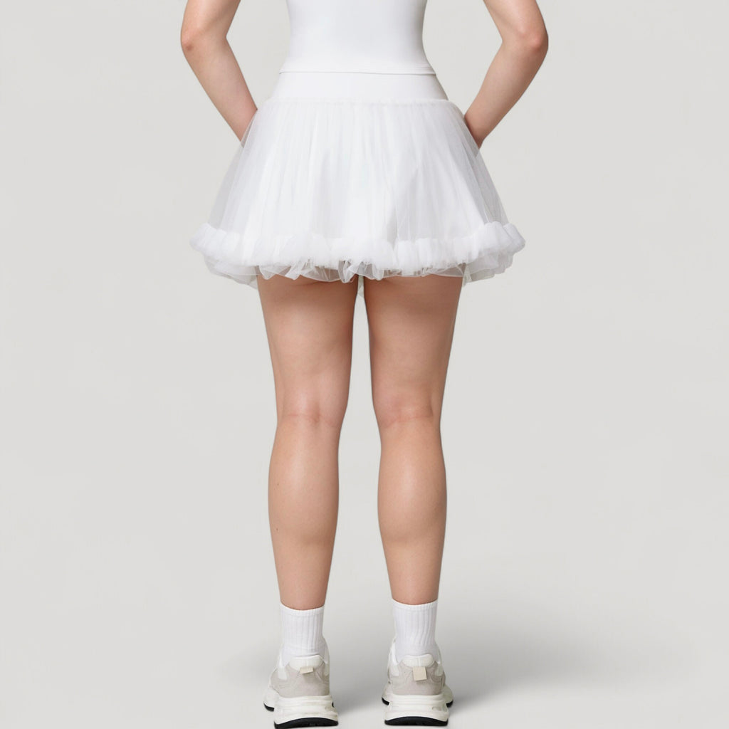 Anna-Kaci Active Women's Tulle Mini Skirt with Soft Lining and Layered Ruffle Hem for a Whimsical Ballet-Inspired Look