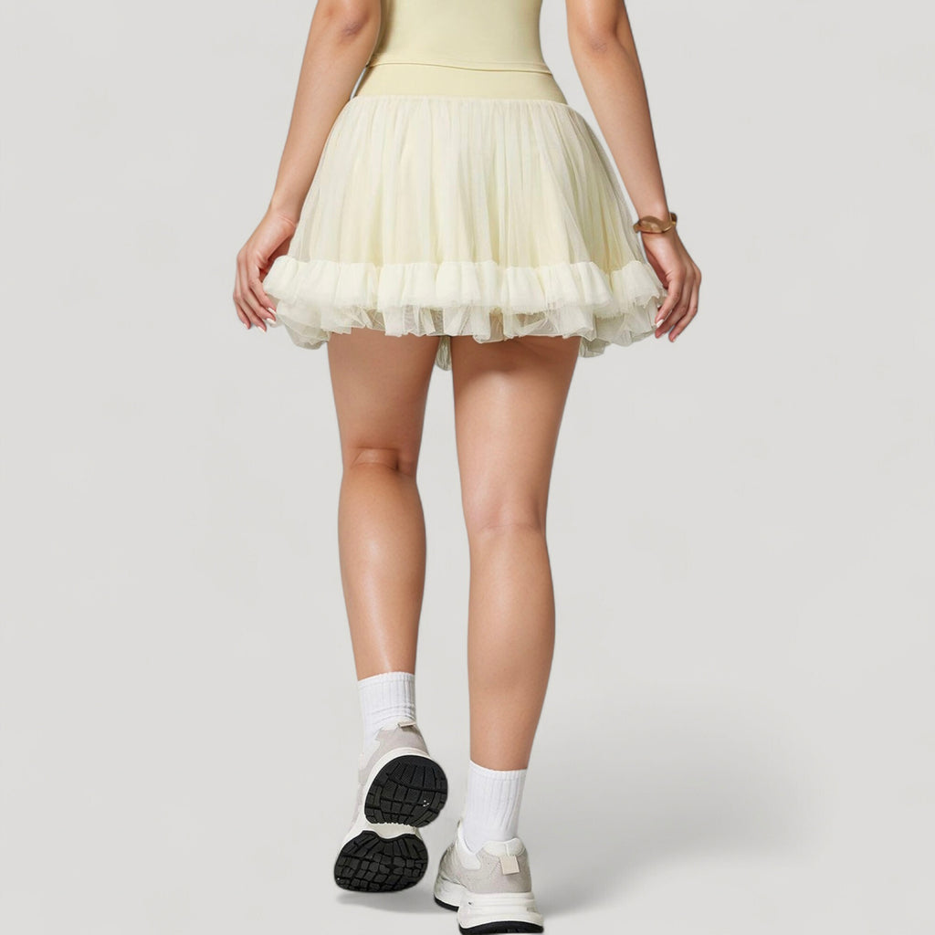 Anna-Kaci Active Women's Tulle Mini Skirt with Soft Lining and Layered Ruffle Hem for a Whimsical Ballet-Inspired Look