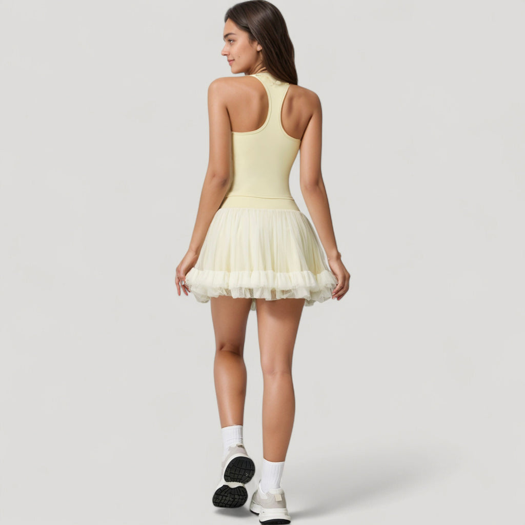 Anna-Kaci Active Women's Tulle Mini Skirt with Soft Lining and Layered Ruffle Hem for a Whimsical Ballet-Inspired Look