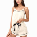 Anna-Kaci Lounge Women's Cami and Shorts Pajama Set with Contrast Trim and Adjustable Waist Tie