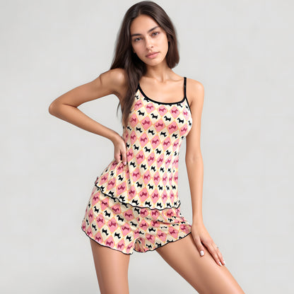 Anna-Kaci Lounge Women's Star Print Cami and Shorts Pajama Set with Contrast Trim and Lettuce Hem