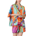 Anna-Kaci Lounge Women's Bold Stripe Print Pajama Set with Notch Collar Button Up Top and Relaxed Fit Matching Shorts
