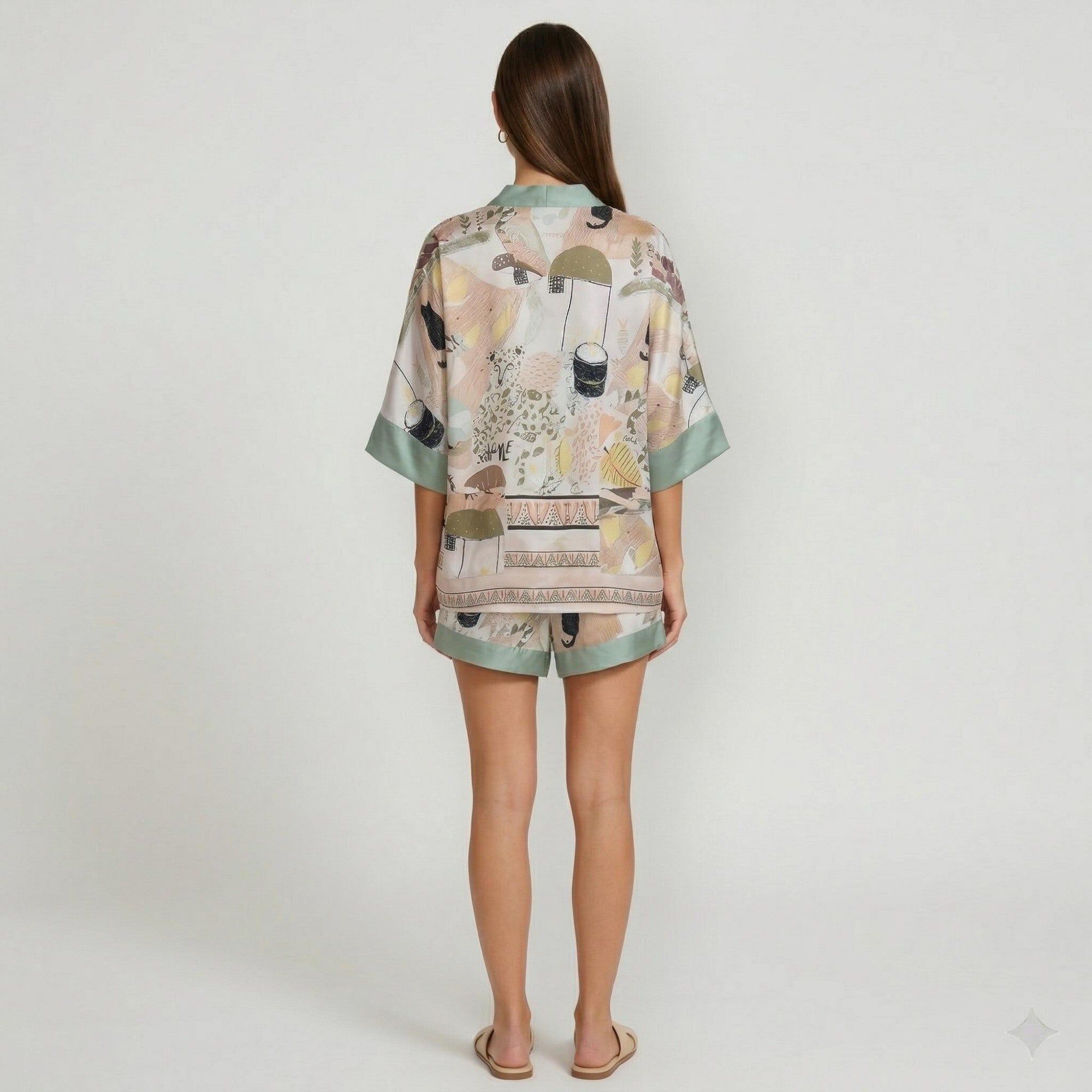 Anna-Kaci Lounge Women's Animal Print Pajama Set with Short Sleeves Button-Up Top and Contrast Trim Shorts