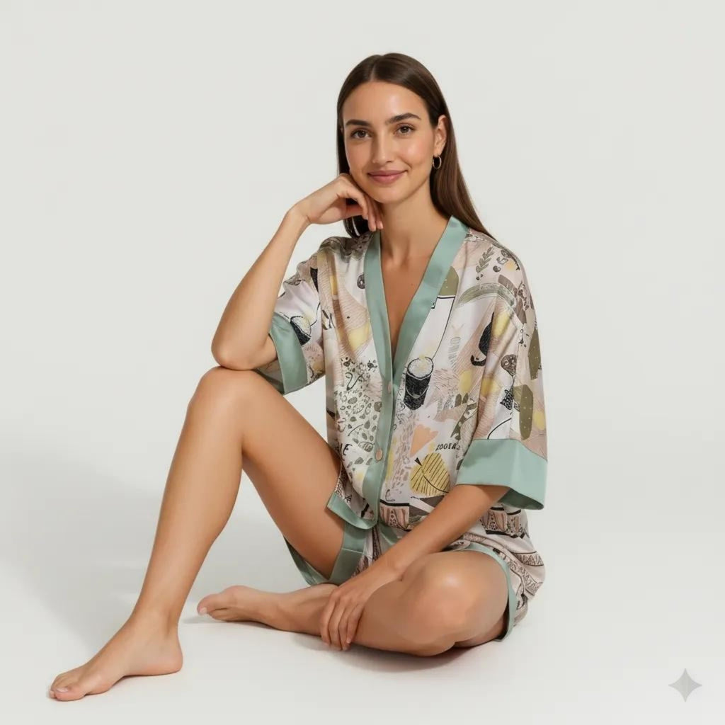 Anna-Kaci Lounge Women's Animal Print Pajama Set with Short Sleeves Button-Up Top and Contrast Trim Shorts