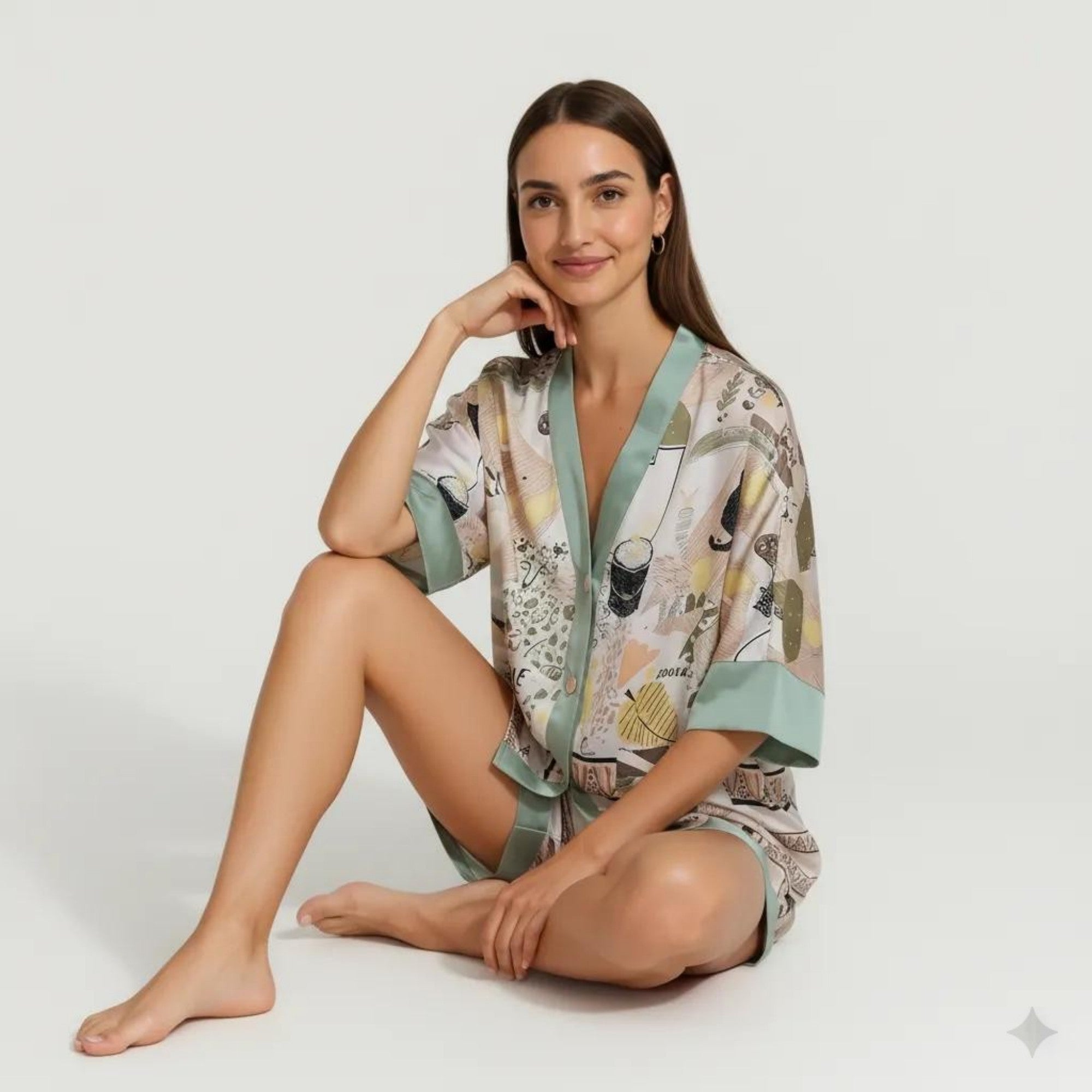 Anna-Kaci Lounge Women's Animal Print Pajama Set with Short Sleeves Button-Up Top and Contrast Trim Shorts