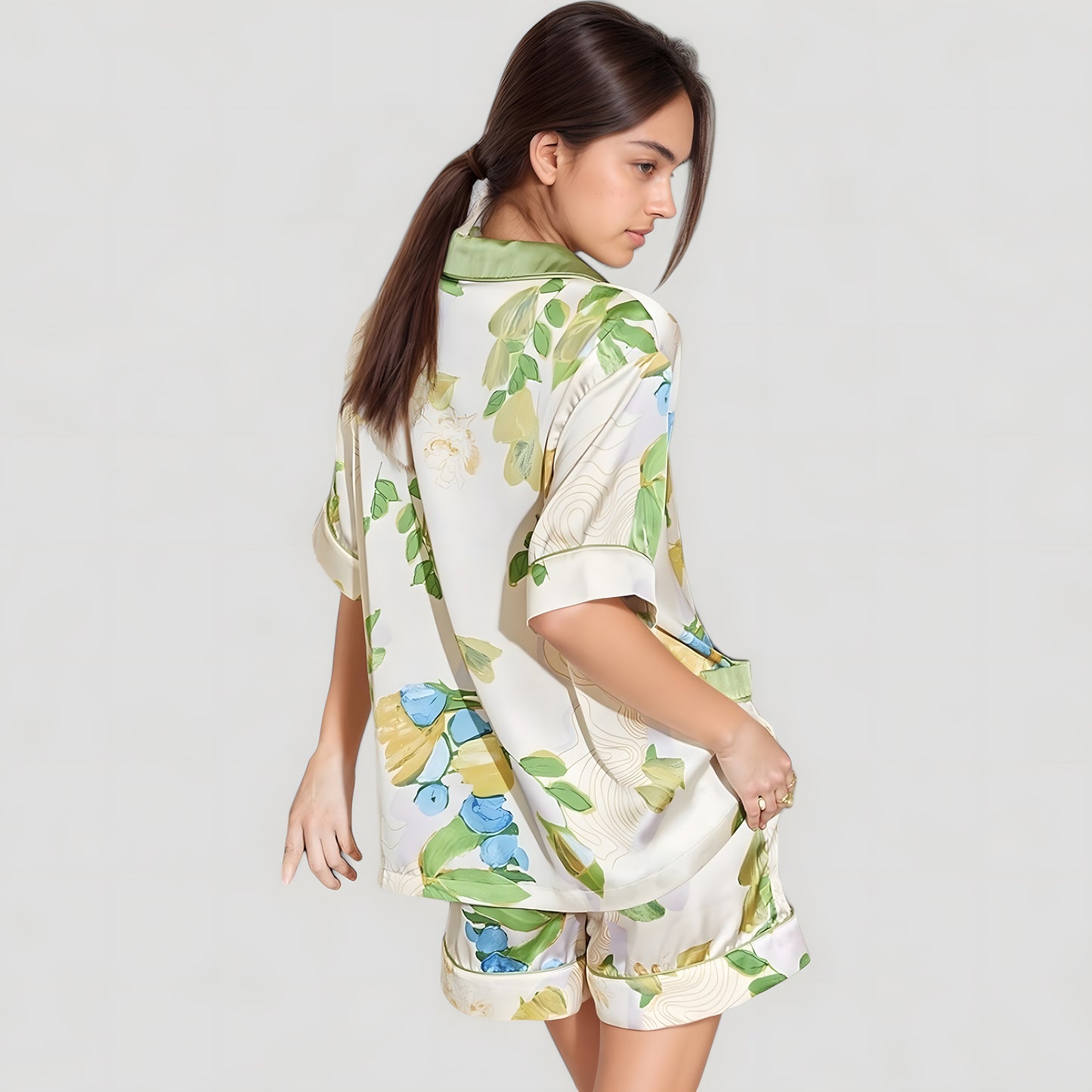 Anna-Kaci Lounge Women's Floral Print Pajama Set with Button-Up Short Sleeve Top and Matching Shorts