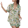 Anna-Kaci Lounge Women's Tropical Banana Leaf Print Pajama Set with Short Sleeves and Button Front Top