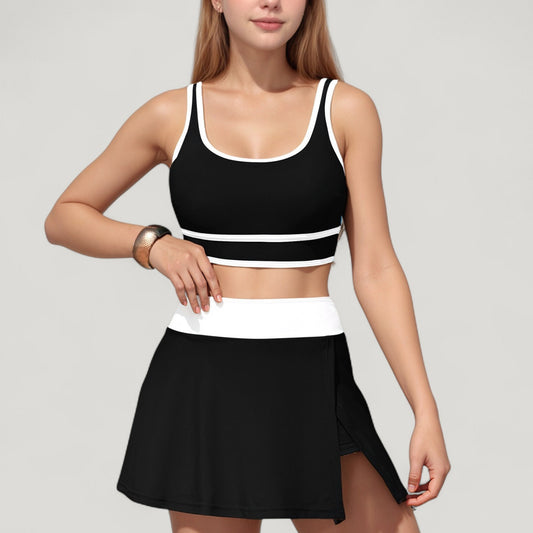 Anna-Kaci Swim Women's Scoop Neck Bikini Top and High Waist Skirted Swim Bottom Set with Contrast Trim Detail