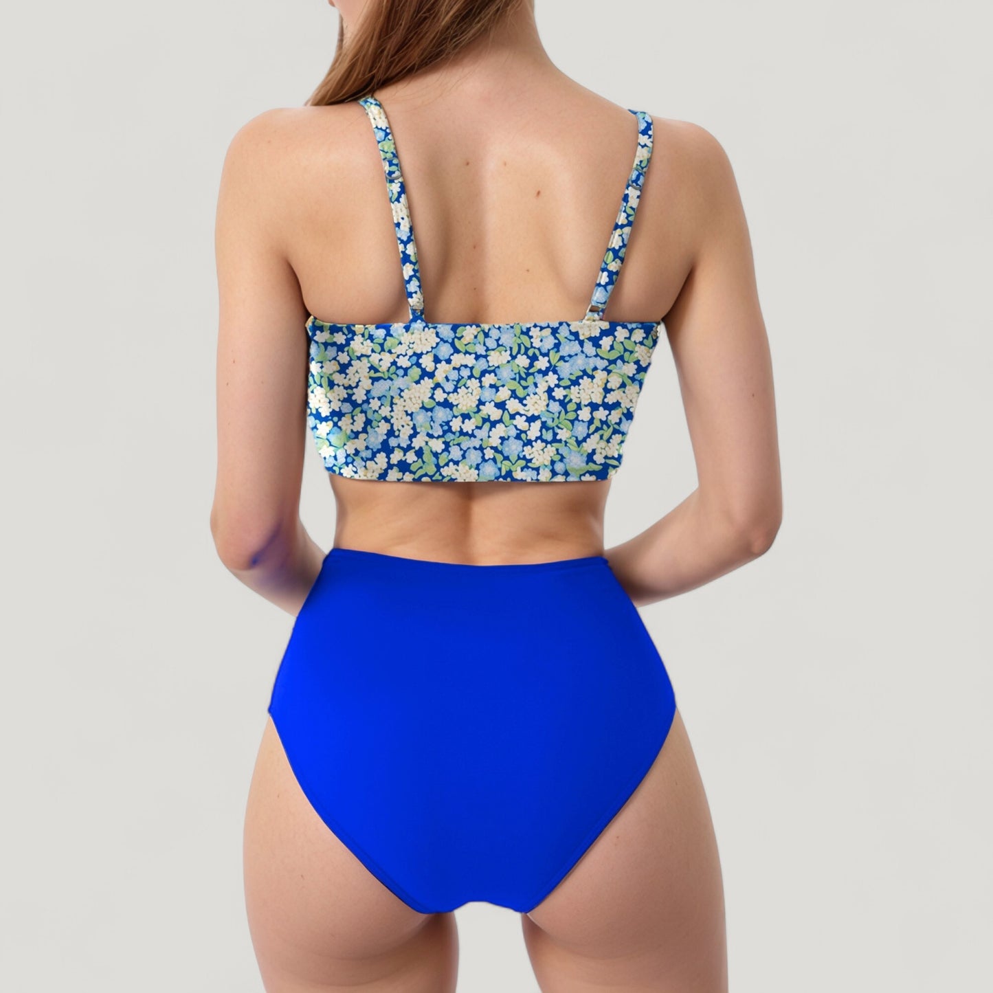 Anna-Kaci Swim Women's Knot Front Bikini Top and High Waist Abstract Print Bottom Two-Piece Swimsuit