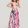 Anna-Kaci Swim Women's Three-Piece Swimsuit Set with Bikini Top High Waist Bottom and Sheer Abstract Print Wide Leg Pants