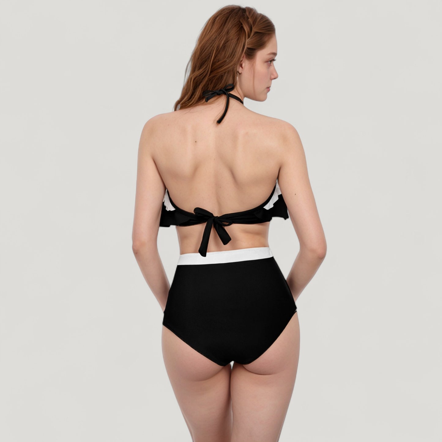 Anna-Kaci Swim Women's Ruffle Flounce Bikini Top and High Waist Bottom Two-Piece Swimsuit with Contrast Trim
