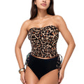 Anna-Kaci Swim Women's Strapless Leopard Print Ruched Tankini Top and High Waist Bikini Bottom Two-Piece Swimsuit