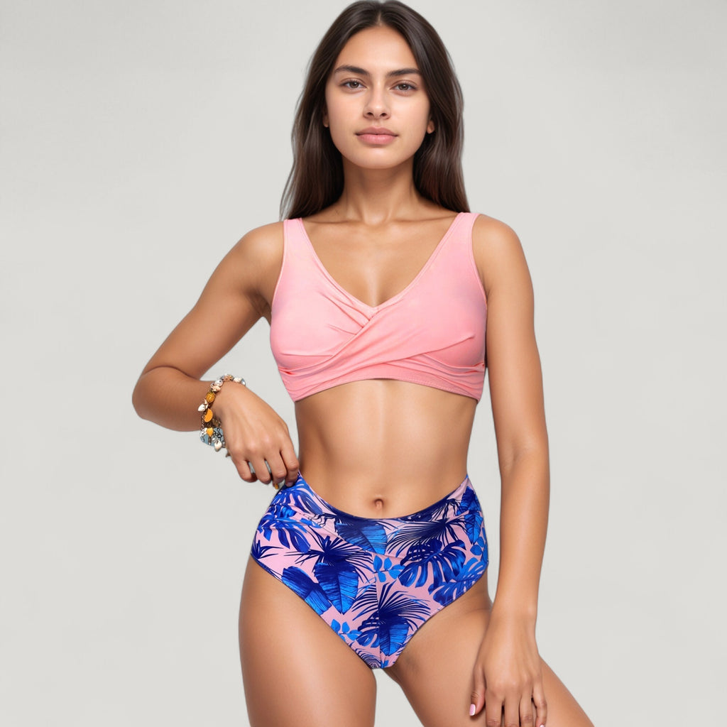 Anna-Kaci Swim Women's Wrap Front Bikini Top and High Waist Printed Bottom Two-Piece Swimsuit with Paisley Pattern Design